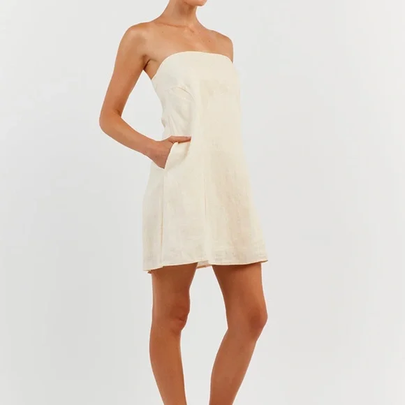 knee length dresses for ladies Dissh Daphne Lemon Linen Mini Dress 16